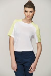 Dwukolorowa bluzka z krótkim rękawem MISEBLA - limonkowa 0072