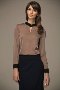 Elegancka bluzka ze stójką MISEBLA brązowa 0081